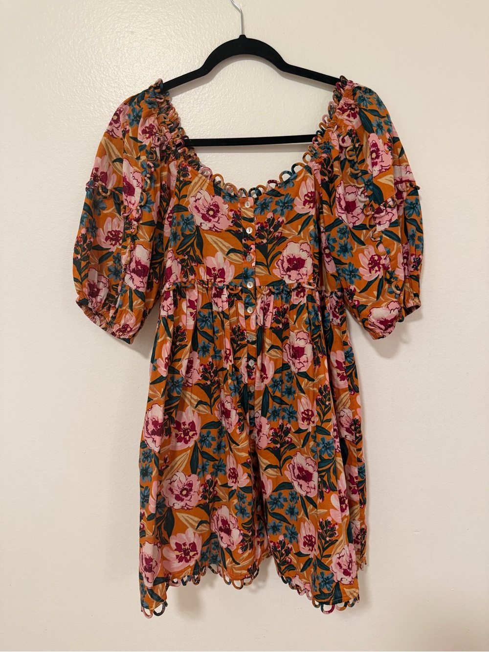 Topshop Floral Puff Sleeve Mini Dress